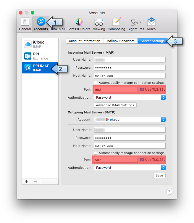 setting up mac mail for imap