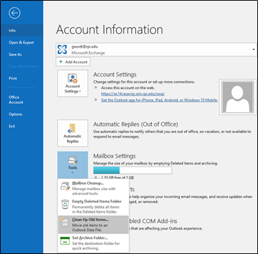 Archiving in Outlook – DotCIO - IT Services and Support Center