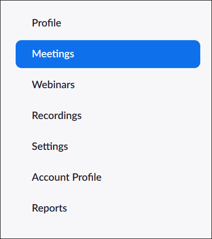 meetings in the navigation bar