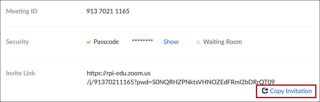copy invitation button