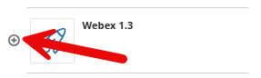Image shows the Webex 1.3 option with a red arrow pointing to the small + in a circle to the left.