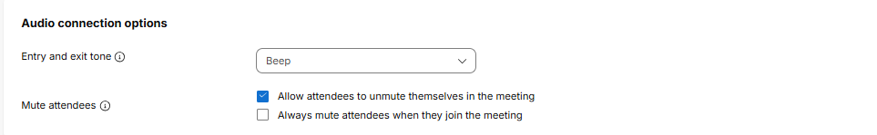 Image shows the audio options for setting up a Webex meeting in LMS.