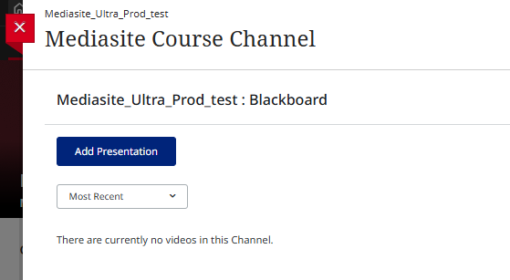 Image shows the upper left section of the launched channel where an Add Presentation button is visible.
