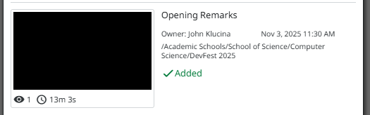 Image shows a searched presentation which has already been added, which shows an Added note with a checkmark rather than an Add button.